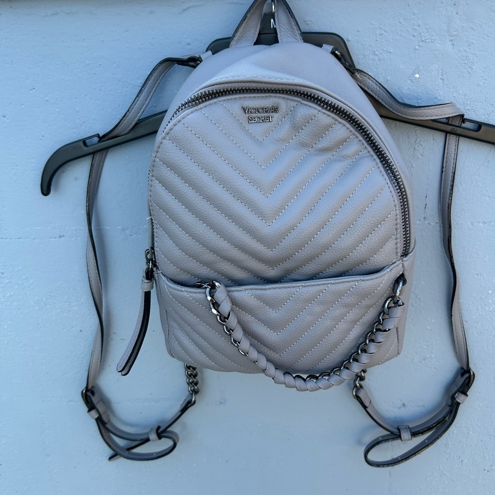 Victoria's Secret Light Gray Quilted Chevron Mini Backpack